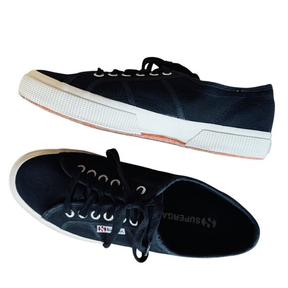 Superga Size 9 1/2  Sneakers Classic Black Unisex Cotton Canvas Lace Up Iconic - Picture 14 of 15